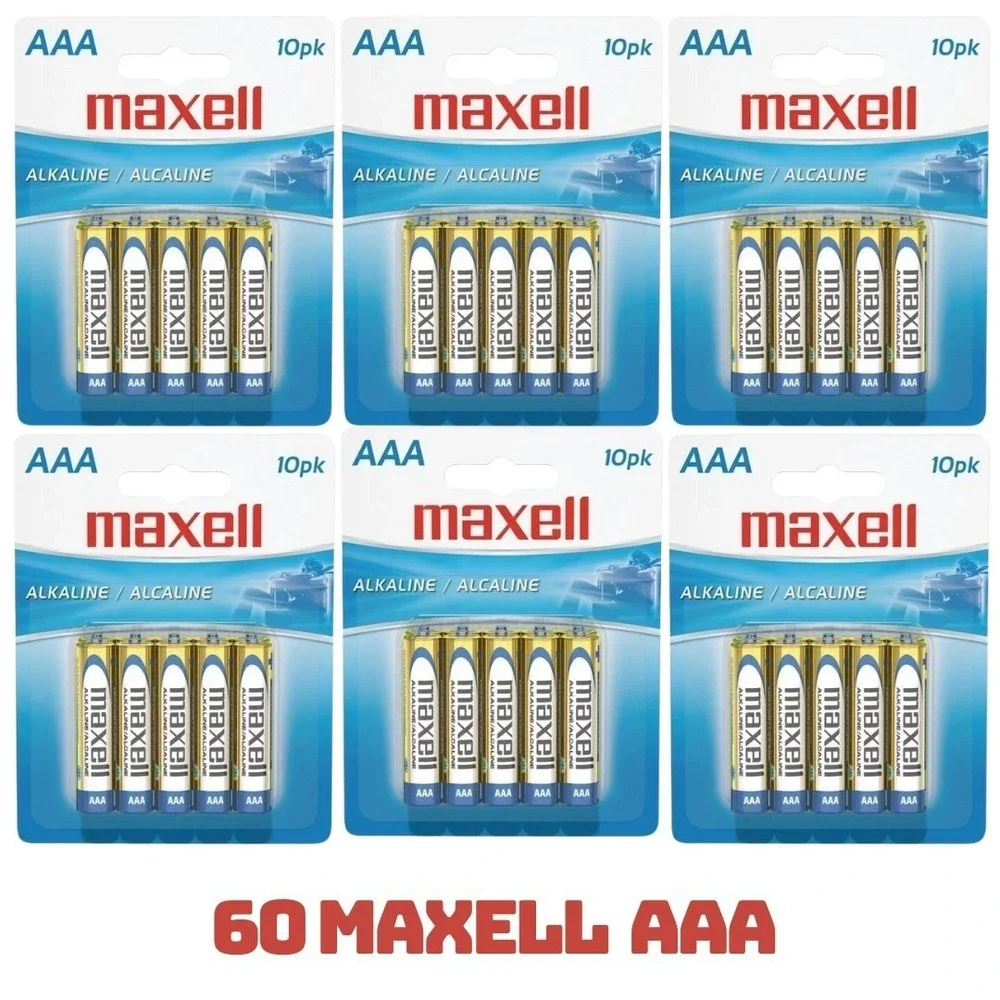 60 Maxell 723810 LR03 10BP AAA 1.5V‎ Alkaline Batteries Long Lasting (6 PACK 10)